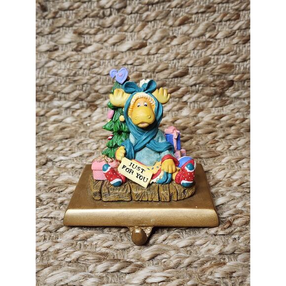 Vtg. Just For You Moose Cast Iron Resin Christmas Stocking Holder Hanger Holiday - Picture 1 of 10